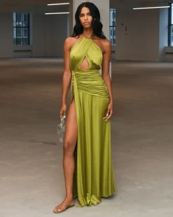 PatBO Metallic Jersey Halterneck Maxi Dress (FINAL SALE)- Dresses & Jumpsuits