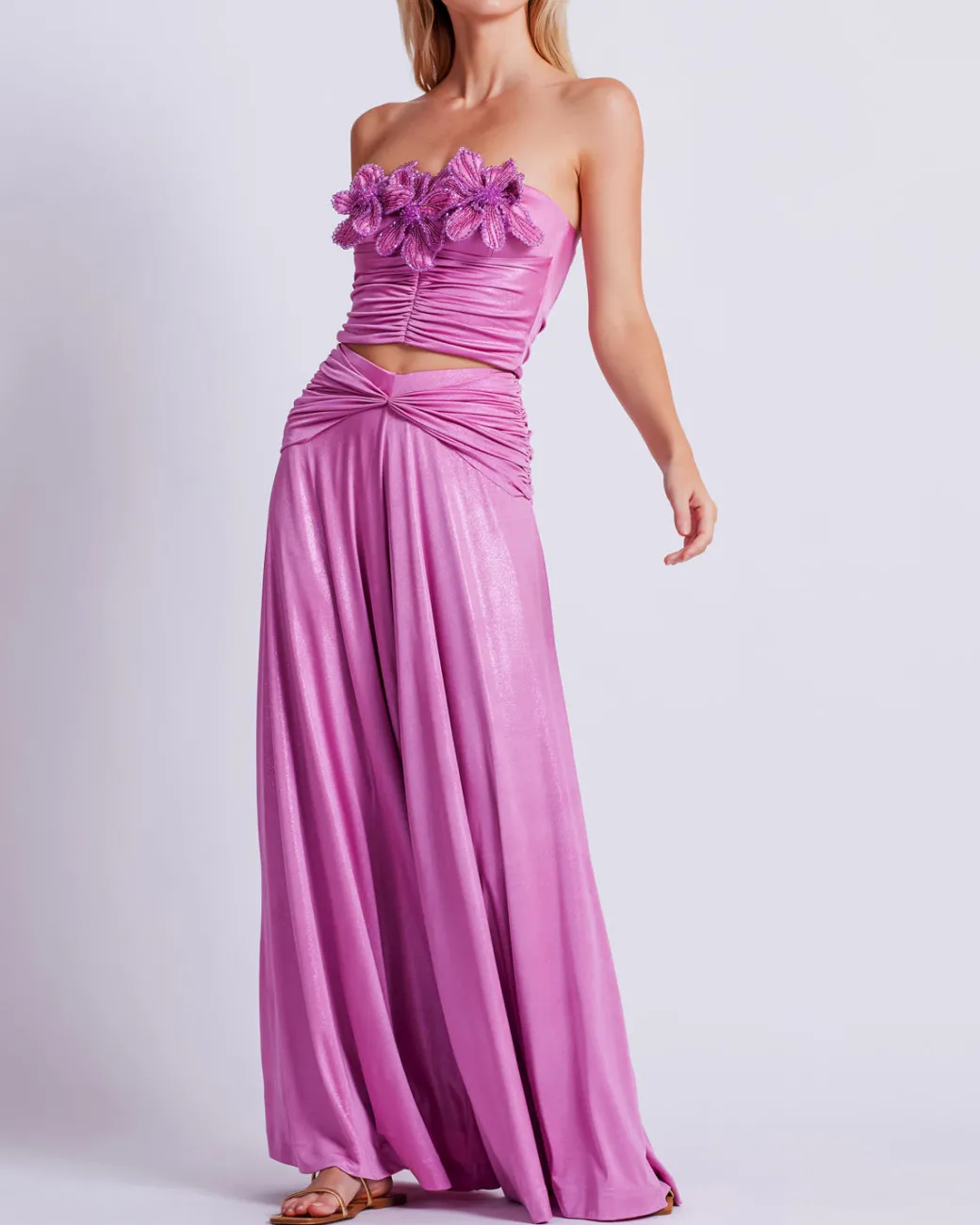 PatBO Metallic Jersey Wide Leg Pant (FINAL SALE)- Matching Sets|Bottoms