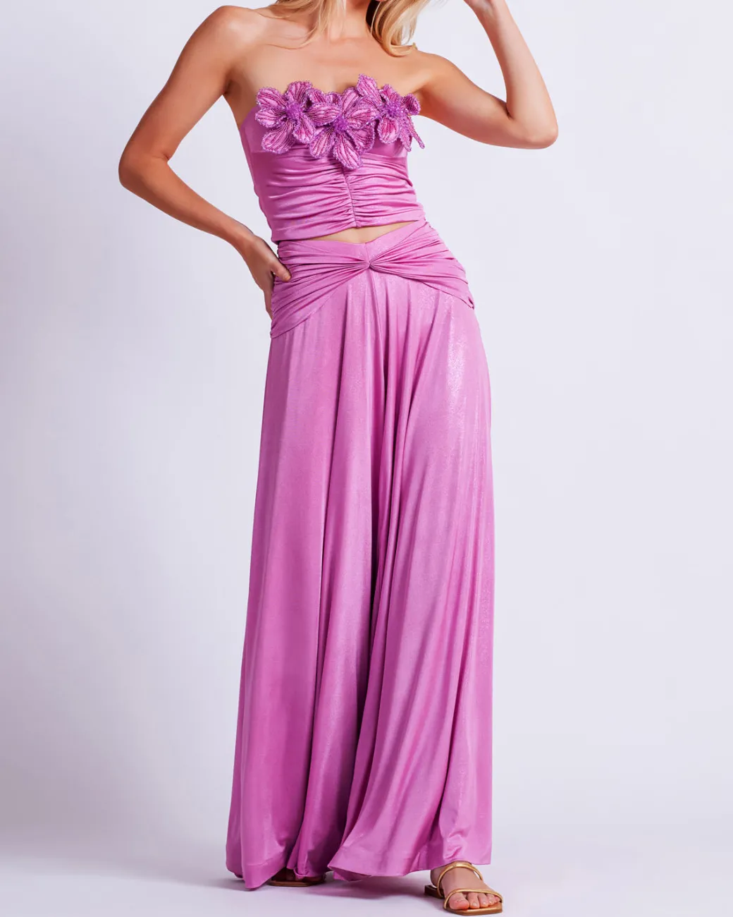 PatBO Metallic Jersey Wide Leg Pant (FINAL SALE)- Matching Sets|Bottoms