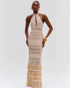 PatBO Metallic Knit Halterneck Maxi Dress- Dresses & Jumpsuits