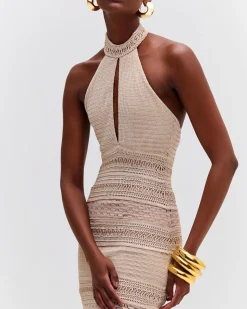 PatBO Metallic Knit Halterneck Maxi Dress- Dresses & Jumpsuits