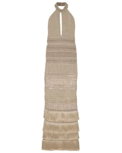 PatBO Metallic Knit Halterneck Maxi Dress- Dresses & Jumpsuits