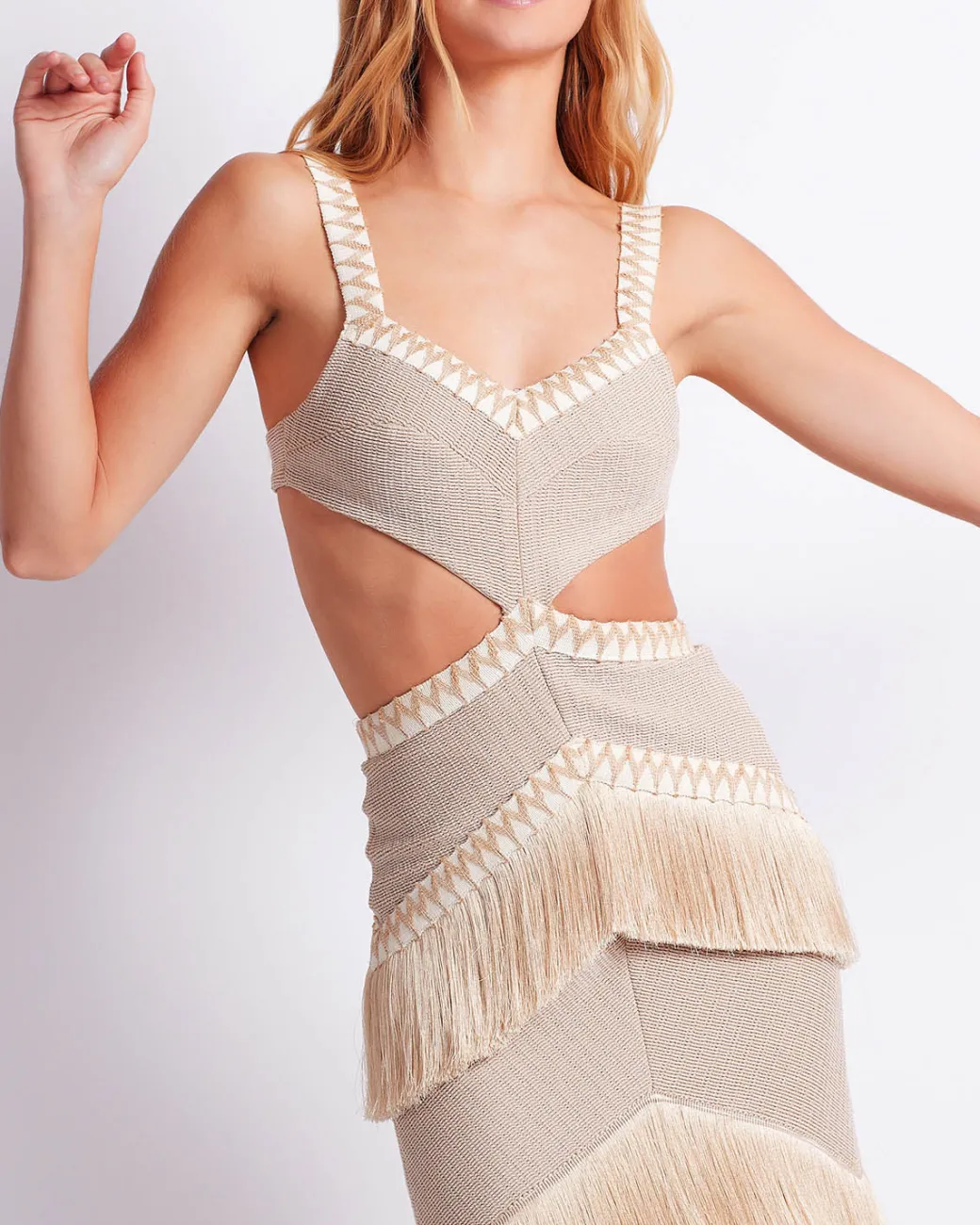 PatBO Metallic Knit Maxi Dress with Fringe Trim- Dresses & Jumpsuits