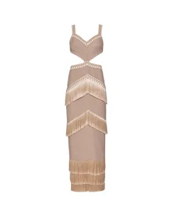 PatBO Metallic Knit Maxi Dress with Fringe Trim- Dresses & Jumpsuits