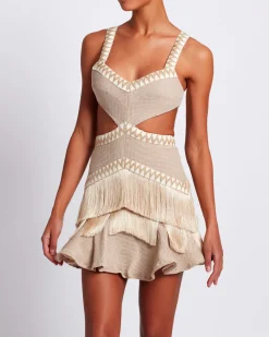PatBO Metallic Knit Mini Dress with Fringe Trim- Dresses & Jumpsuits