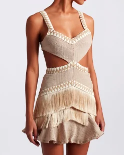 PatBO Metallic Knit Mini Dress with Fringe Trim- Dresses & Jumpsuits