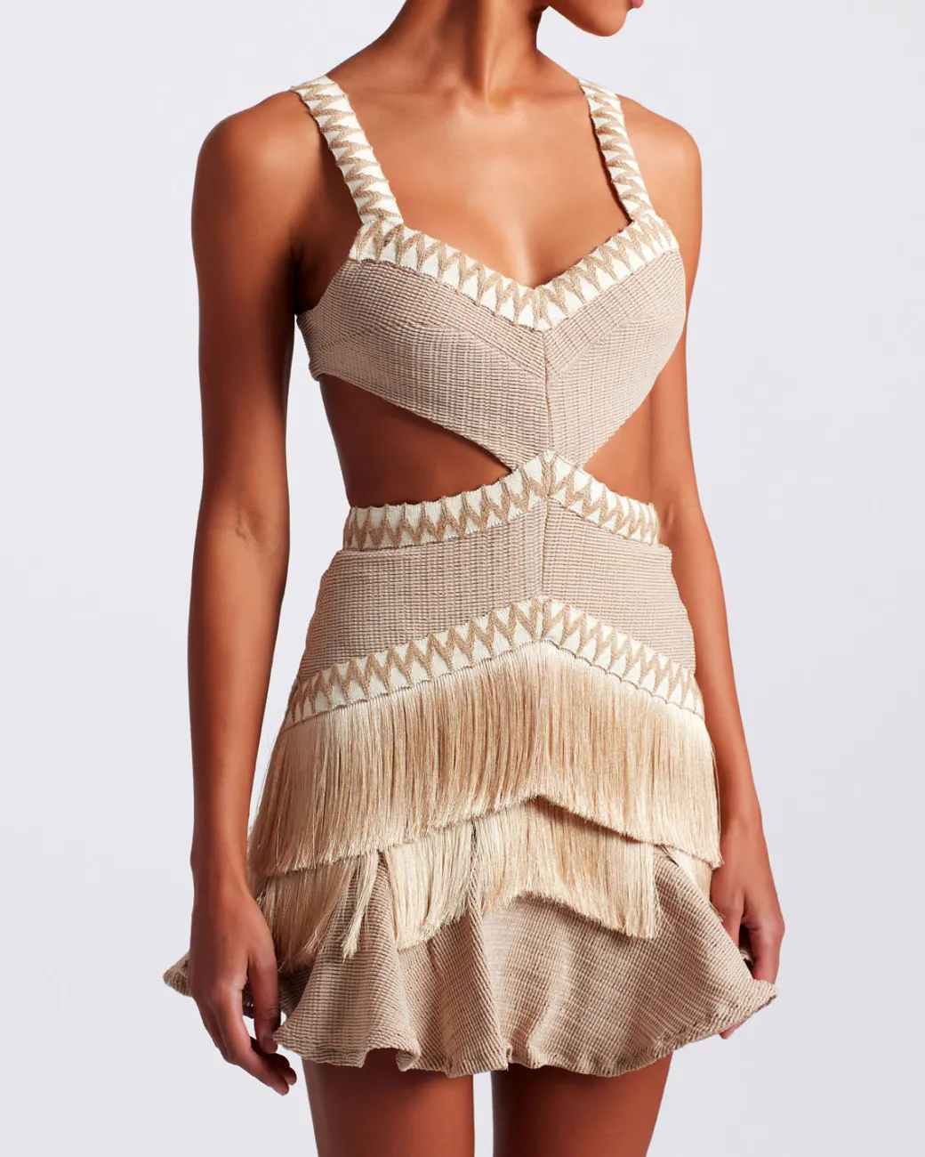 PatBO Metallic Knit Mini Dress with Fringe Trim- Dresses & Jumpsuits