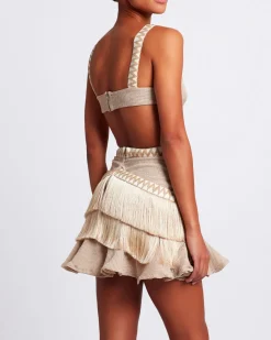 PatBO Metallic Knit Mini Dress with Fringe Trim- Dresses & Jumpsuits