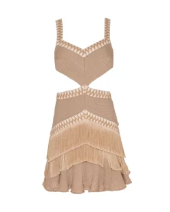 PatBO Metallic Knit Mini Dress with Fringe Trim- Dresses & Jumpsuits