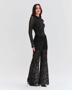 PatBO METALLIC LACE FLARE PANT- Bottoms