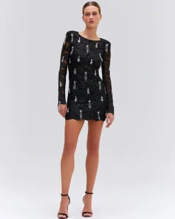 PatBO METALLIC LACE HAND BEADED MINI DRESS- Dresses & Jumpsuits