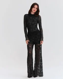 PatBO METALLIC LACE HIGH NECK BODYSUIT- Tops & Bodysuits