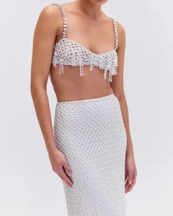 PatBO Metallic Macramé Bralette- Tops & Bodysuits
