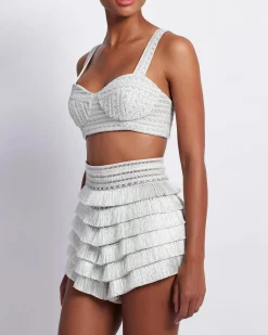 PatBO METALLIC WOVEN CROPPED TOP- Tops & Bodysuits