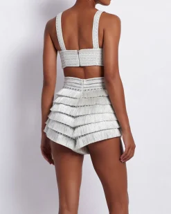 PatBO METALLIC WOVEN CROPPED TOP- Tops & Bodysuits