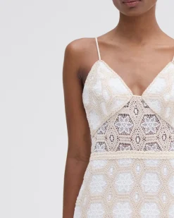 PatBO NATURAL CROCHET PLUNGE MIDI DRESS- Dresses & Jumpsuits