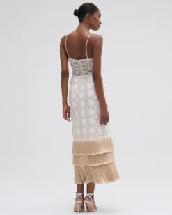 PatBO NATURAL CROCHET PLUNGE MIDI DRESS- Dresses & Jumpsuits