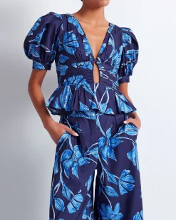 PatBO Nightflower Cotton Peplum Top (FINAL SALE)- Matching Sets|Tops & Bodysuits