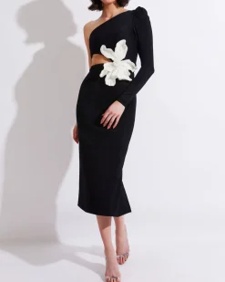 PatBO ONE SHOULDER MAXI DRESS WITH FLOWER APPLIQUE- Dresses & Jumpsuits