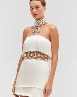 PatBO PEARL AND FRINGE HALTERNECK MINI DRESS (EXCLUSIVE)- Dresses & Jumpsuits