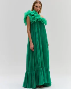 PatBO Pleated One Shoulder Gown (FINAL SALE)- Dresses & Jumpsuits