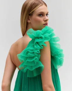 PatBO Pleated One Shoulder Gown (FINAL SALE)- Dresses & Jumpsuits