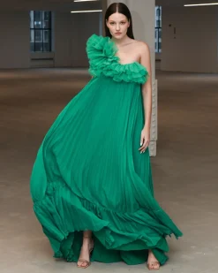 PatBO Pleated One Shoulder Gown (FINAL SALE)- Dresses & Jumpsuits