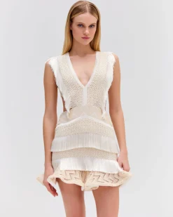 PatBO Plunge Fringe Trim Mini Dress- Dresses & Jumpsuits