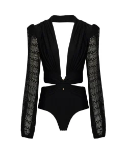 PatBO PLUNGE NETTED SLEEVE SWIMSUIT (EXCLUSIVE)- One Pieces