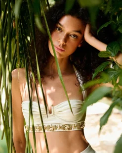 PatBO PORTOFINO HAND-BEADED HALTERNECK TOP- Bikinis