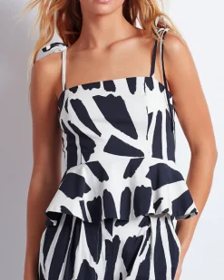 PatBO Printed Cotton Peplum Top (FINAL SALE)- Tops & Bodysuits