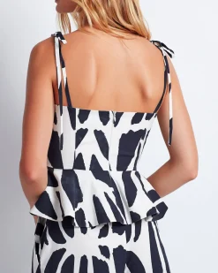 PatBO Printed Cotton Peplum Top (FINAL SALE)- Tops & Bodysuits