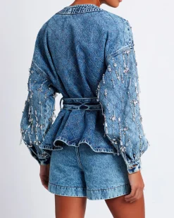 PatBO Rhinestone Beaded Jacket (FINAL SALE)- Matching Sets|Denim