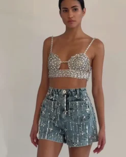 PatBO Rhinestone Beaded Shorts- Bottoms