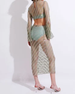 PatBO Rhinestone-Netted Midi Skirt (FINAL SALE)- Bottoms