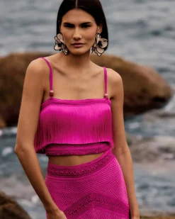 PatBO SLEEVELESS FRINGE CROPPED TOP- Matching Sets|Tops & Bodysuits
