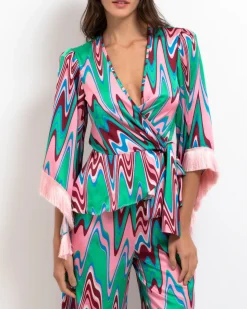 PatBO Wave Fringe Trim Wrap Top (EXCLUSIVE/FINAL SALE)- Tops & Bodysuits