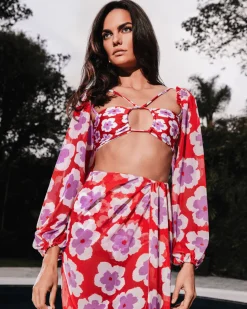 PatBO WINDFLOWER LONG SLEEVE CROPPED TOP (FINAL SALE)- Tops & Bodysuits