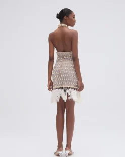 PatBO Wood and Crystal Beaded High Neck Mini Dress (RUNWAY)- Dresses & Jumpsuits
